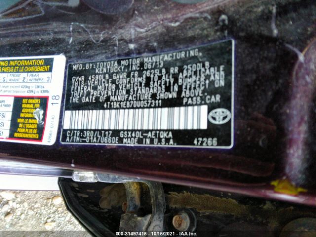 Photo 8 VIN: 4T1BK1EB7DU057311 - TOYOTA AVALON 