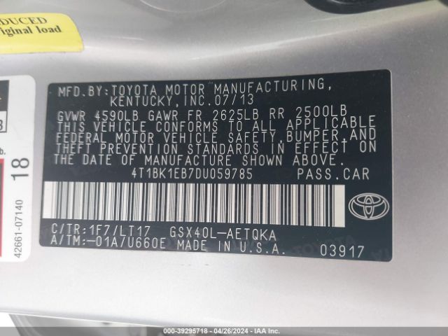 Photo 8 VIN: 4T1BK1EB7DU059785 - TOYOTA AVALON 