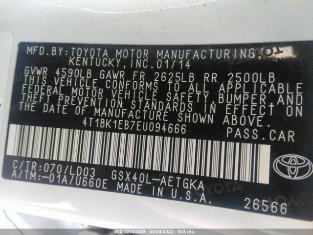 Photo 8 VIN: 4T1BK1EB7EU094666 - TOYOTA AVALON 