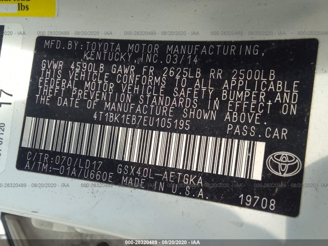 Photo 8 VIN: 4T1BK1EB7EU105195 - TOYOTA AVALON 