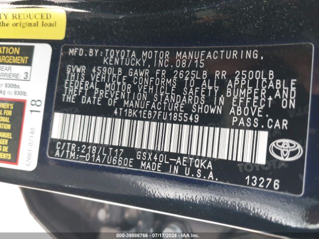 Photo 8 VIN: 4T1BK1EB7FU185549 - TOYOTA AVALON 