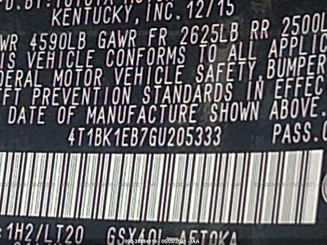 Photo 8 VIN: 4T1BK1EB7GU205333 - TOYOTA AVALON 