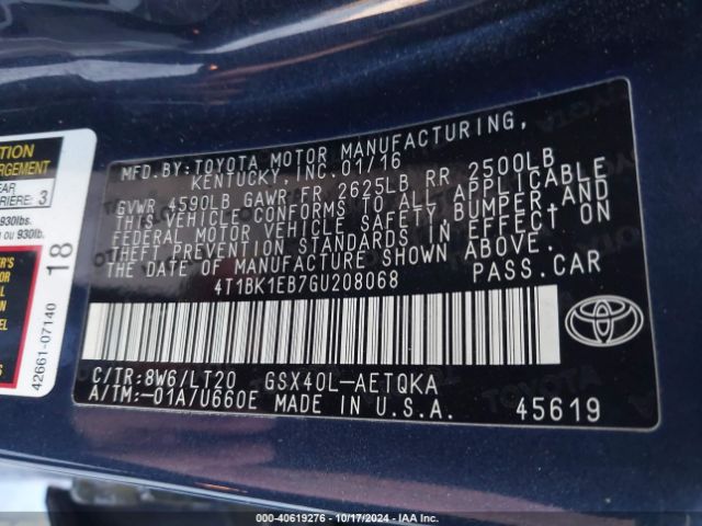 Photo 8 VIN: 4T1BK1EB7GU208068 - TOYOTA AVALON 