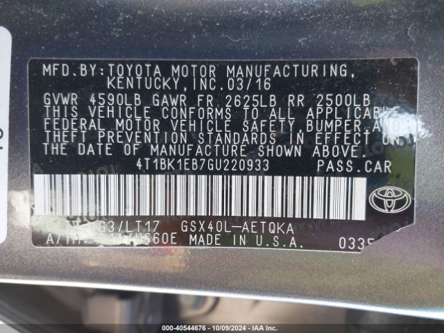 Photo 8 VIN: 4T1BK1EB7GU220933 - TOYOTA AVALON 