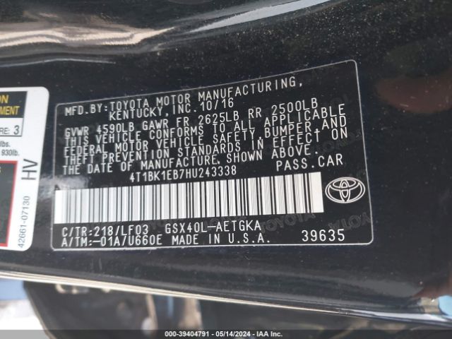 Photo 8 VIN: 4T1BK1EB7HU243338 - TOYOTA AVALON 