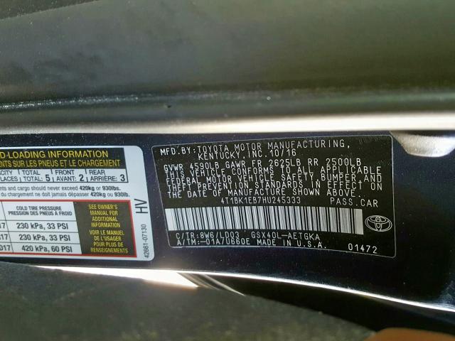 Photo 9 VIN: 4T1BK1EB7HU245333 - TOYOTA AVALON XLE 