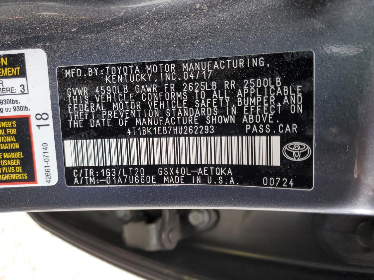 Photo 11 VIN: 4T1BK1EB7HU262293 - TOYOTA AVALON 