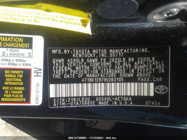 Photo 8 VIN: 4T1BK1EB7HU263105 - TOYOTA AVALON 