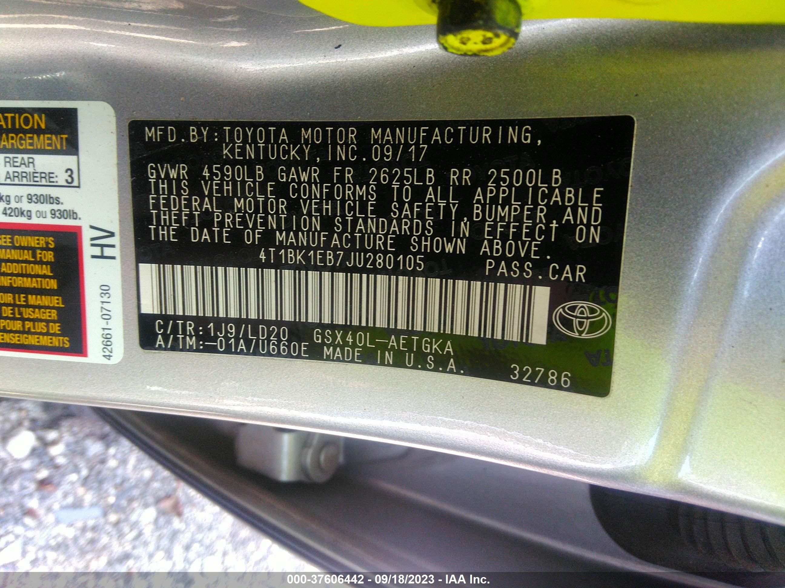 Photo 8 VIN: 4T1BK1EB7JU280105 - TOYOTA AVALON 