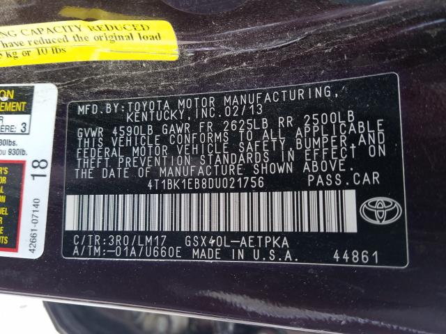 Photo 9 VIN: 4T1BK1EB8DU021756 - TOYOTA AVALON BAS 