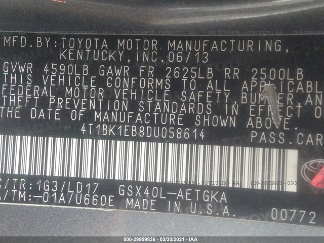 Photo 8 VIN: 4T1BK1EB8DU058614 - TOYOTA AVALON 