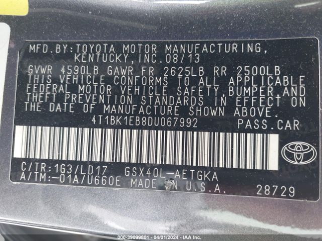 Photo 8 VIN: 4T1BK1EB8DU067992 - TOYOTA AVALON 