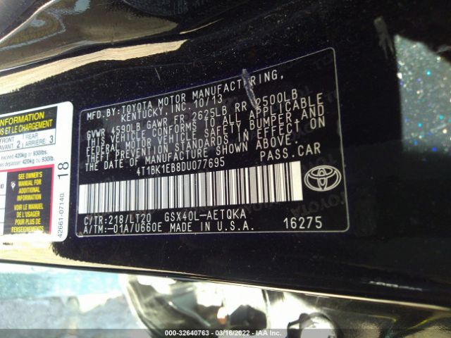 Photo 8 VIN: 4T1BK1EB8DU077695 - TOYOTA AVALON 