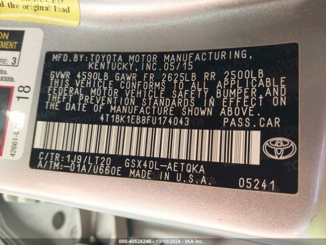 Photo 8 VIN: 4T1BK1EB8FU174043 - TOYOTA AVALON 