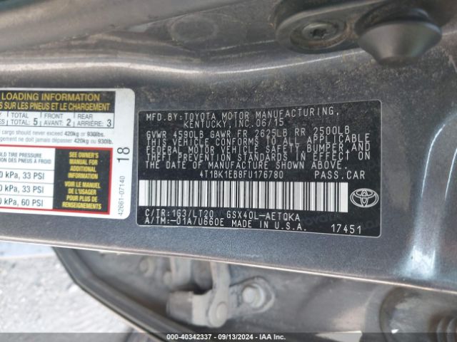 Photo 8 VIN: 4T1BK1EB8FU176780 - TOYOTA AVALON 