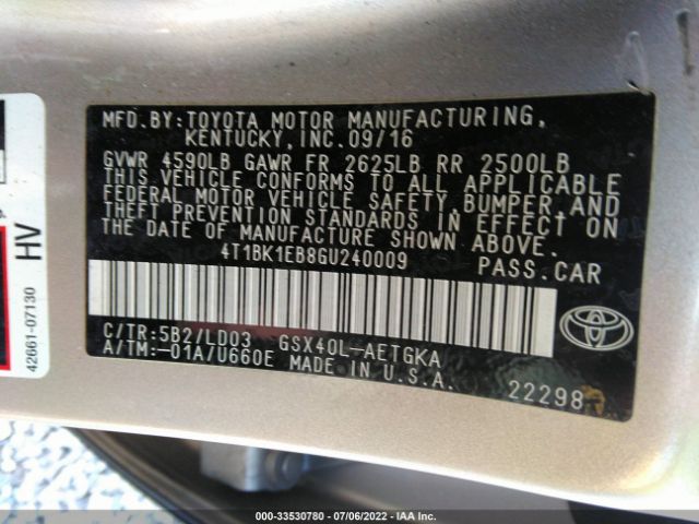 Photo 8 VIN: 4T1BK1EB8GU240009 - TOYOTA AVALON 