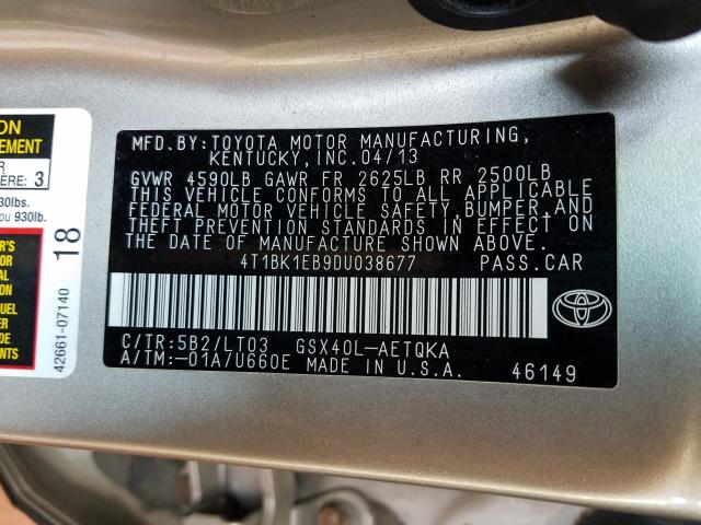 Photo 9 VIN: 4T1BK1EB9DU038677 - TOYOTA AVALON BAS 