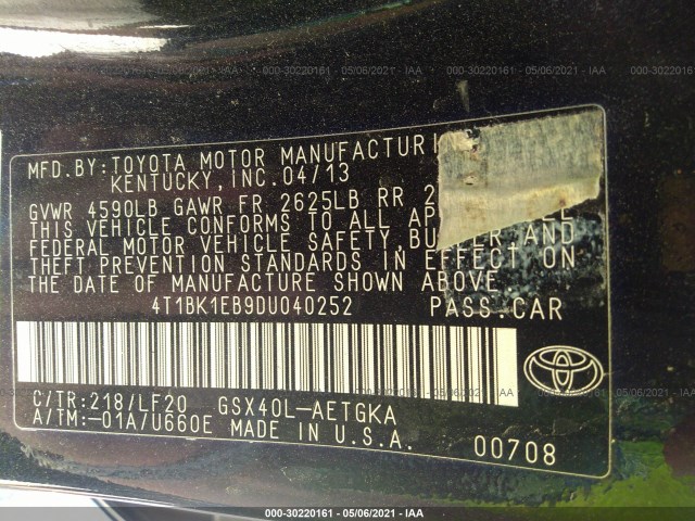 Photo 8 VIN: 4T1BK1EB9DU040252 - TOYOTA AVALON 