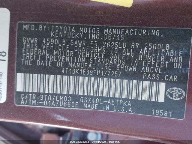 Photo 8 VIN: 4T1BK1EB9FU177257 - TOYOTA AVALON 