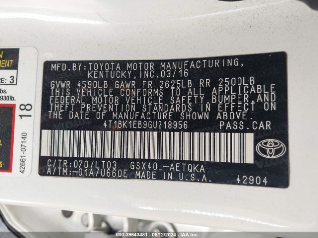 Photo 8 VIN: 4T1BK1EB9GU218956 - TOYOTA AVALON 