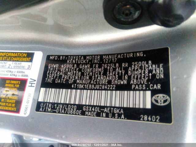 Photo 8 VIN: 4T1BK1EB9JU284222 - TOYOTA AVALON 