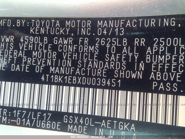 Photo 8 VIN: 4T1BK1EBXDU039451 - TOYOTA AVALON 