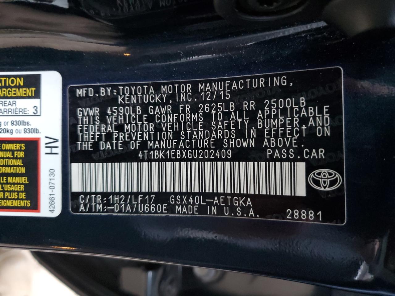 Photo 11 VIN: 4T1BK1EBXGU202409 - TOYOTA AVALON 