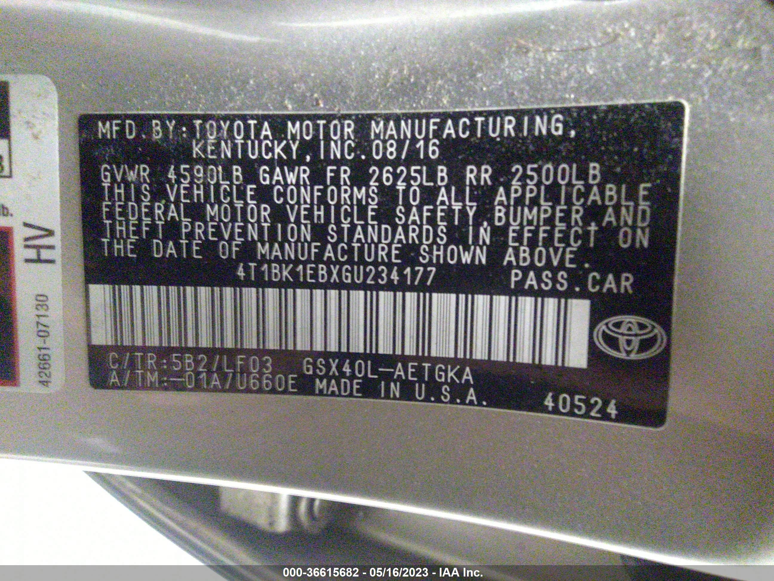 Photo 8 VIN: 4T1BK1EBXGU234177 - TOYOTA AVALON 