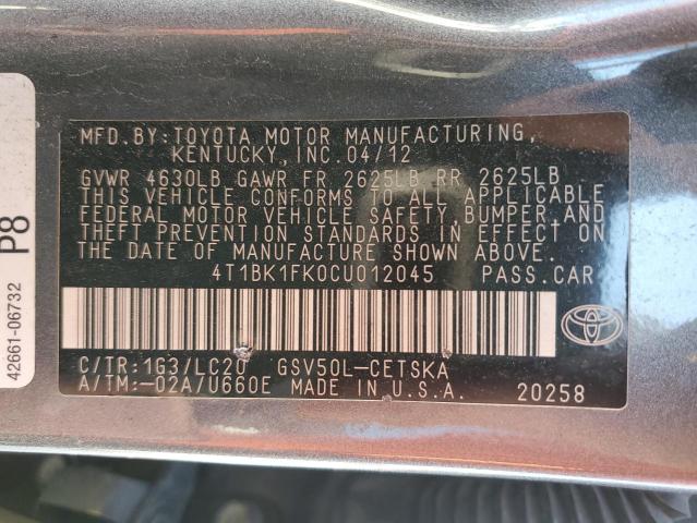 Photo 11 VIN: 4T1BK1FK0CU012045 - TOYOTA CAMRY SE 