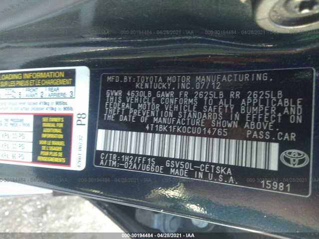 Photo 8 VIN: 4T1BK1FK0CU014765 - TOYOTA CAMRY 