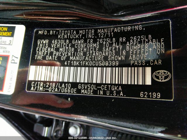 Photo 8 VIN: 4T1BK1FK0CU509399 - TOYOTA CAMRY 