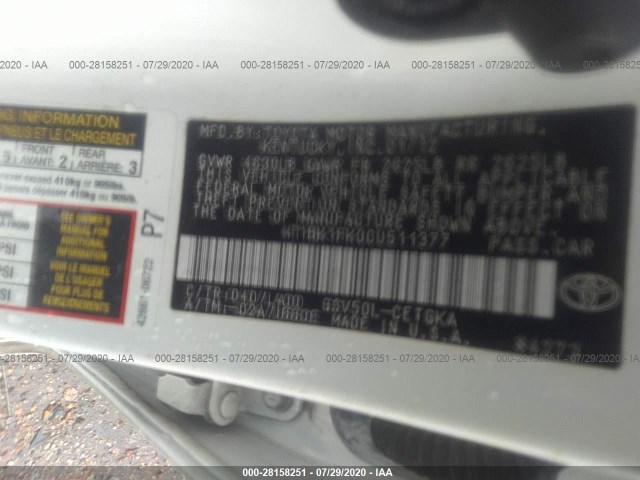 Photo 8 VIN: 4T1BK1FK0CU511377 - TOYOTA CAMRY 