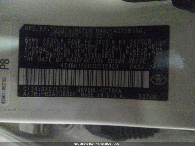 Photo 8 VIN: 4T1BK1FK0CU512903 - TOYOTA CAMRY 