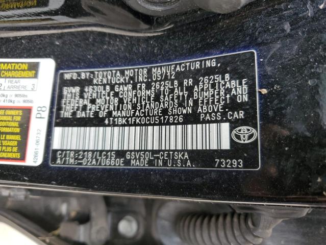 Photo 9 VIN: 4T1BK1FK0CU517826 - TOYOTA CAMRY SE 