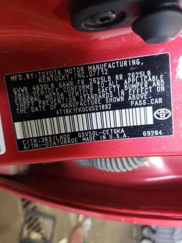 Photo 9 VIN: 4T1BK1FK0CU521892 - TOYOTA CAMRY SE 