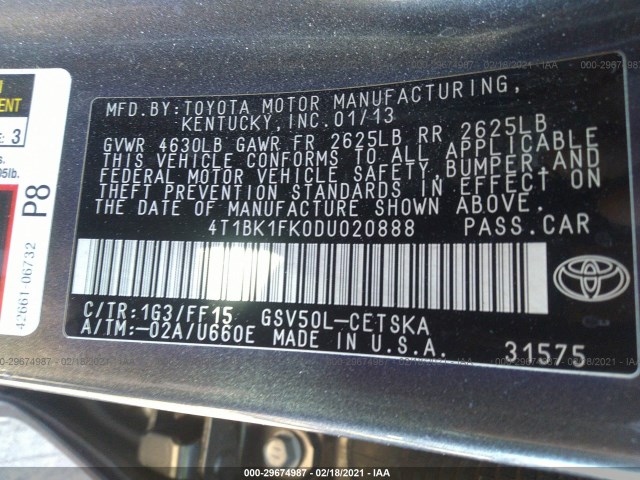 Photo 8 VIN: 4T1BK1FK0DU020888 - TOYOTA CAMRY 