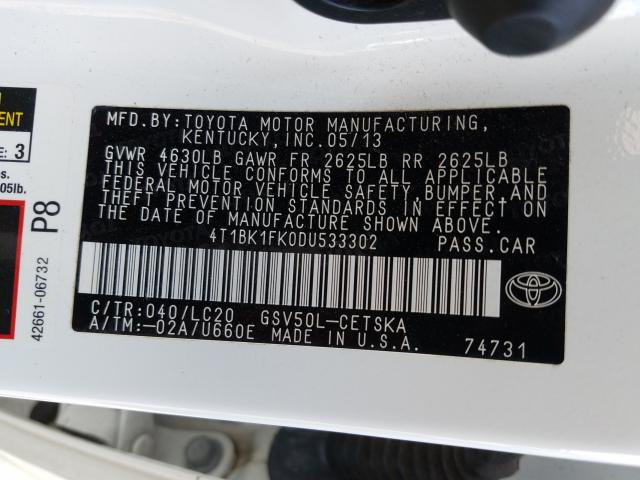 Photo 9 VIN: 4T1BK1FK0DU533302 - TOYOTA CAMRY SE 