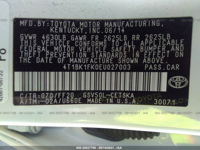 Photo 8 VIN: 4T1BK1FK0EU027003 - TOYOTA CAMRY 