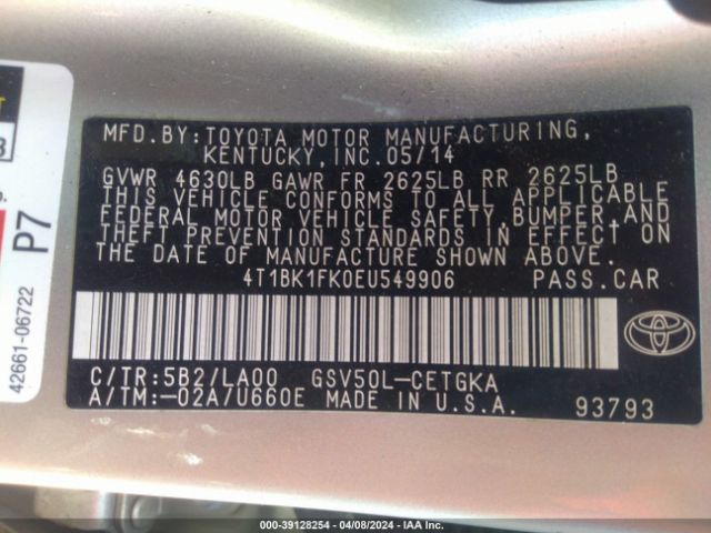 Photo 8 VIN: 4T1BK1FK0EU549906 - TOYOTA CAMRY 