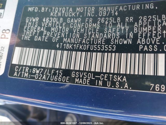 Photo 8 VIN: 4T1BK1FK0FU553553 - TOYOTA CAMRY 