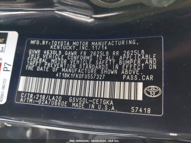 Photo 8 VIN: 4T1BK1FK0FU557327 - TOYOTA CAMRY 