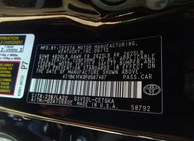 Photo 8 VIN: 4T1BK1FK0FU567467 - TOYOTA CAMRY 