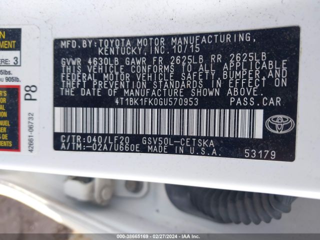 Photo 8 VIN: 4T1BK1FK0GU570953 - TOYOTA CAMRY 