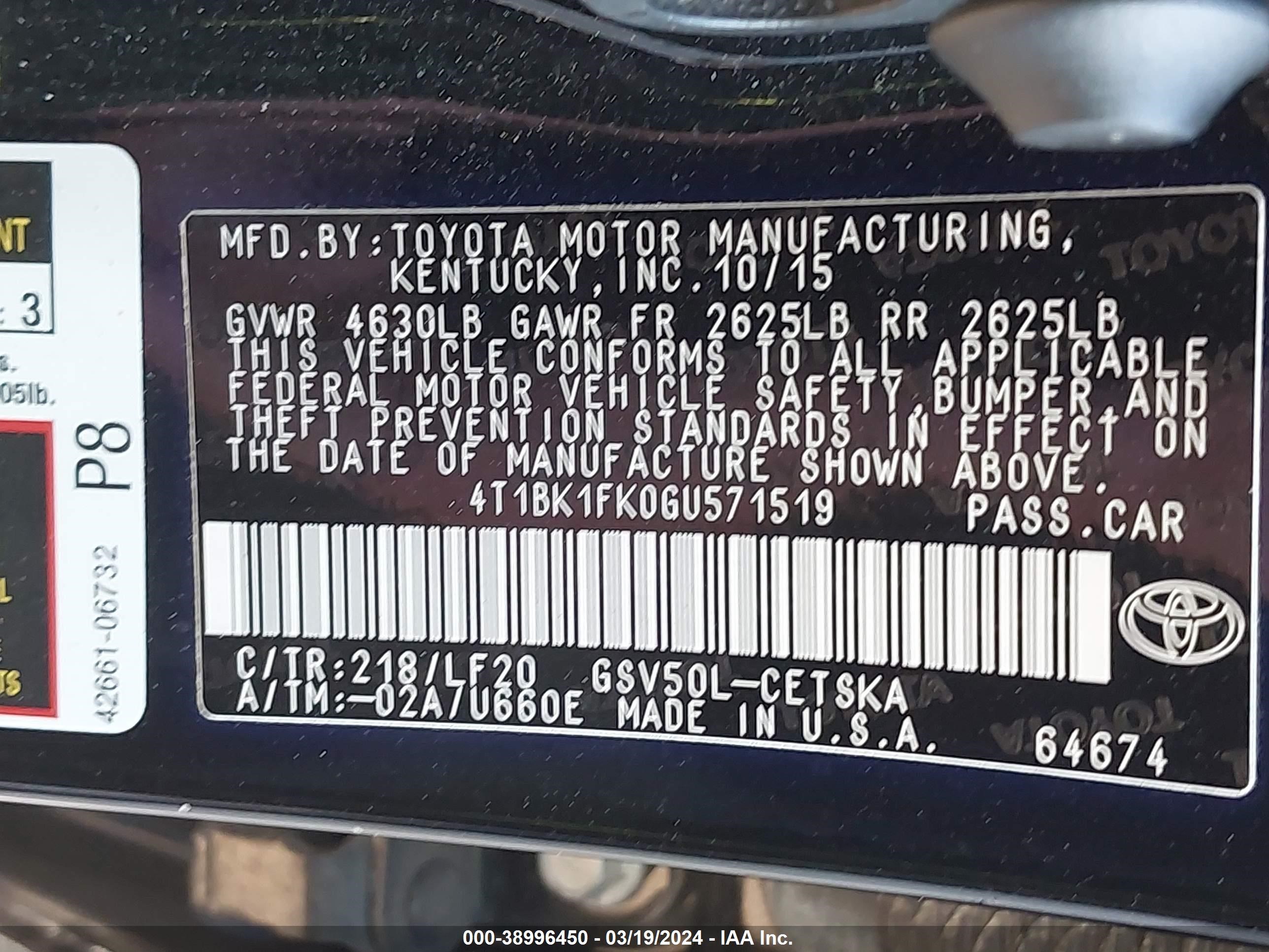 Photo 8 VIN: 4T1BK1FK0GU571519 - TOYOTA CAMRY 