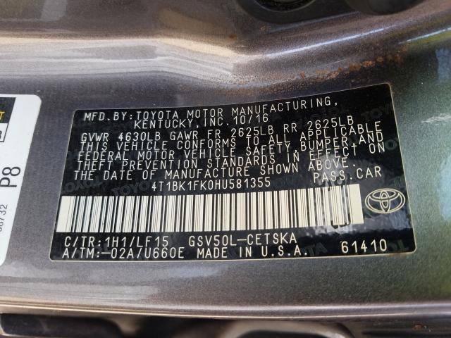 Photo 9 VIN: 4T1BK1FK0HU581355 - TOYOTA CAMRY XSE 