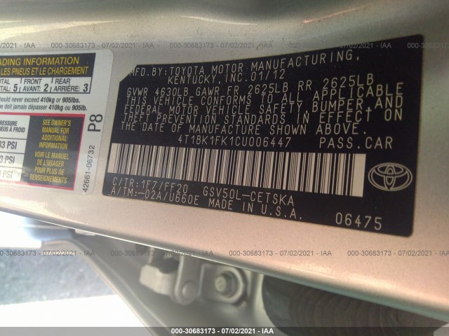 Photo 8 VIN: 4T1BK1FK1CU006447 - TOYOTA CAMRY 