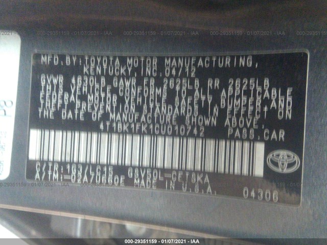 Photo 8 VIN: 4T1BK1FK1CU010742 - TOYOTA CAMRY 