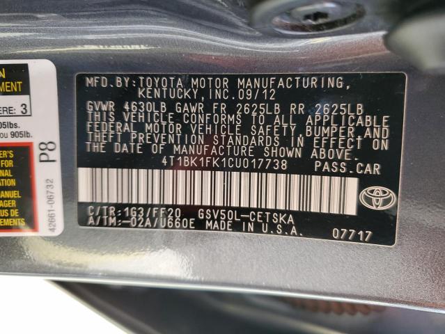 Photo 12 VIN: 4T1BK1FK1CU017738 - TOYOTA CAMRY SE 