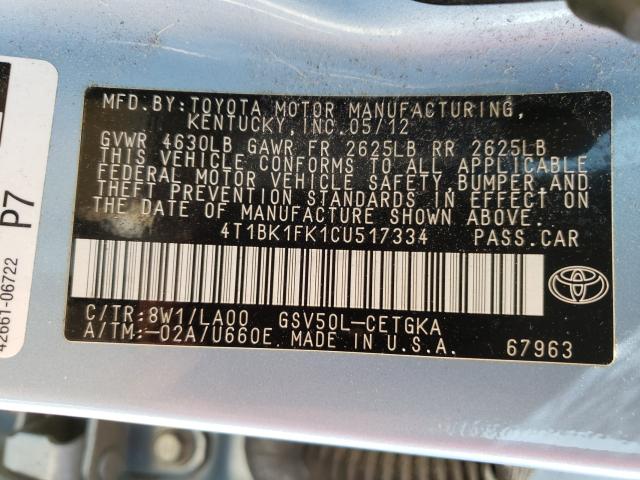 Photo 9 VIN: 4T1BK1FK1CU517334 - TOYOTA CAMRY SE 