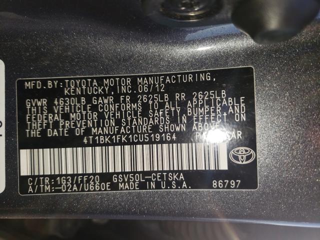 Photo 9 VIN: 4T1BK1FK1CU519164 - TOYOTA CAMRY SE 